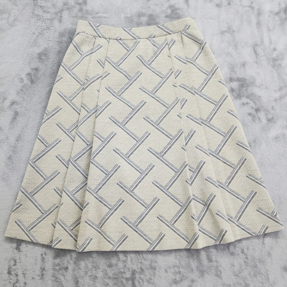 Vintage Jantzen Skirt Womens S Beige‎ Geometric Pleated A-Line Pull On Preppy